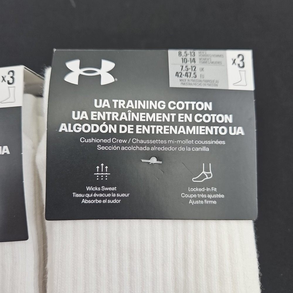 6 Pairs Under Armour UA Training Cotton Crew Sock White Men's Large 8-12 New - Picture 3 of 6
